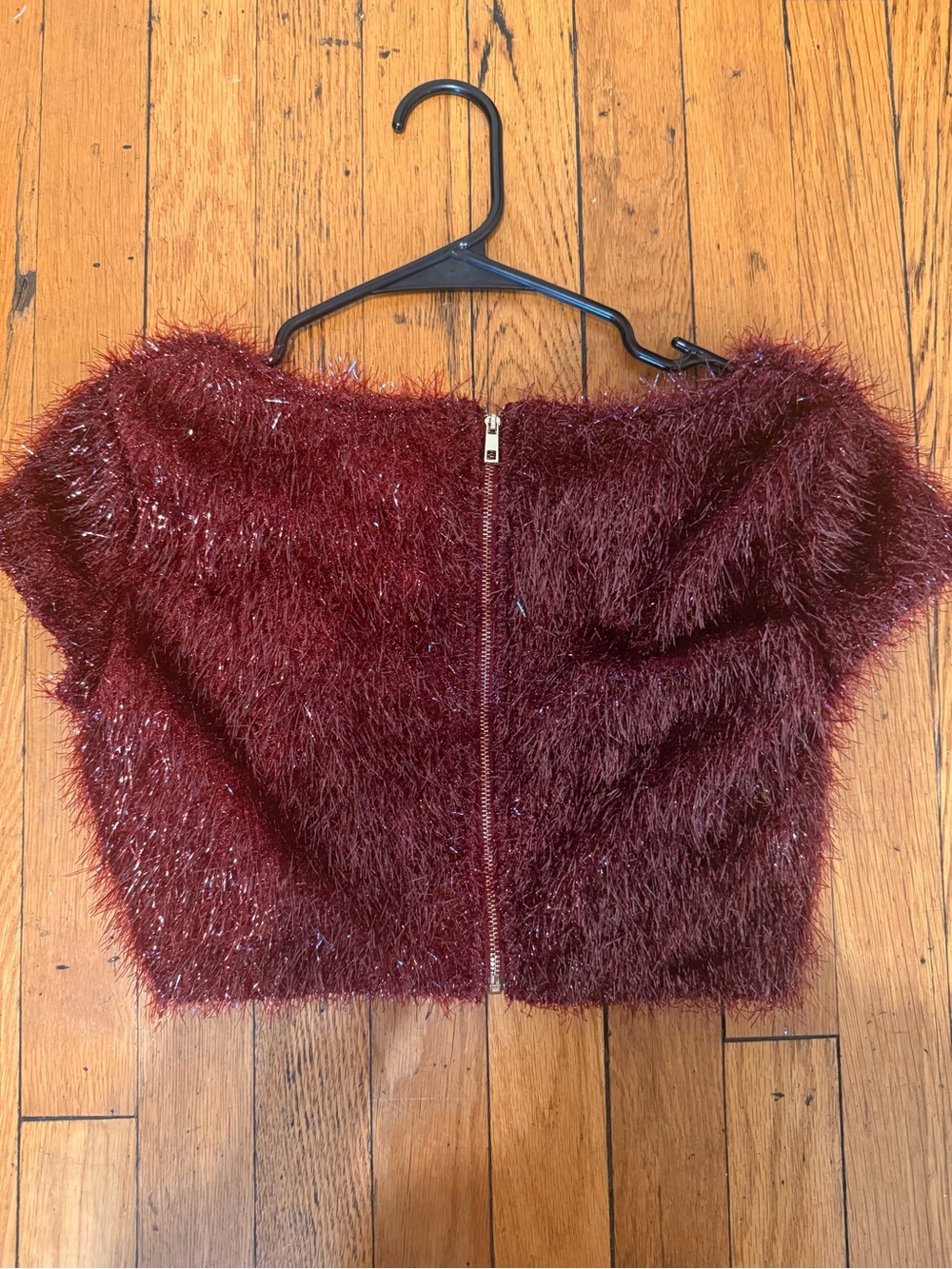 AKIRA Burgundy Christina Tinsel Boat Neck Crop Top - Picture 3 of 3
